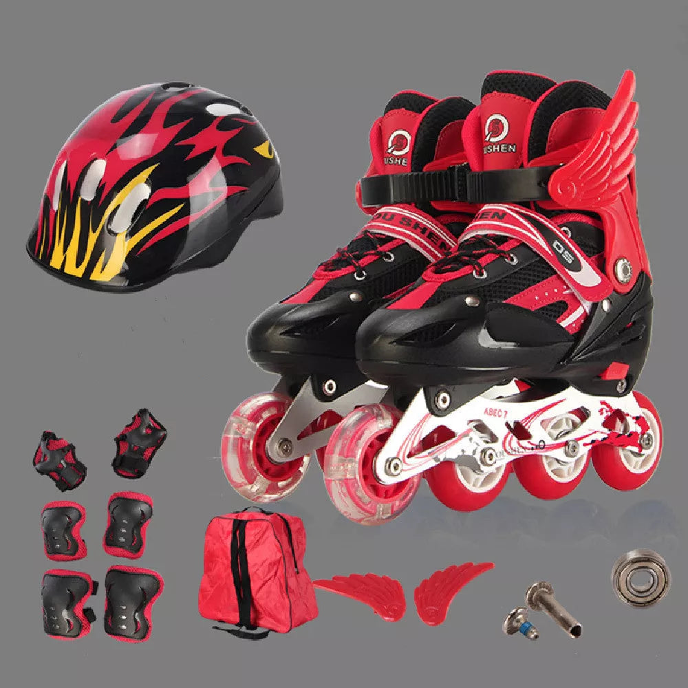 Adjustable children's skating shoes with protective gear in multiple colours