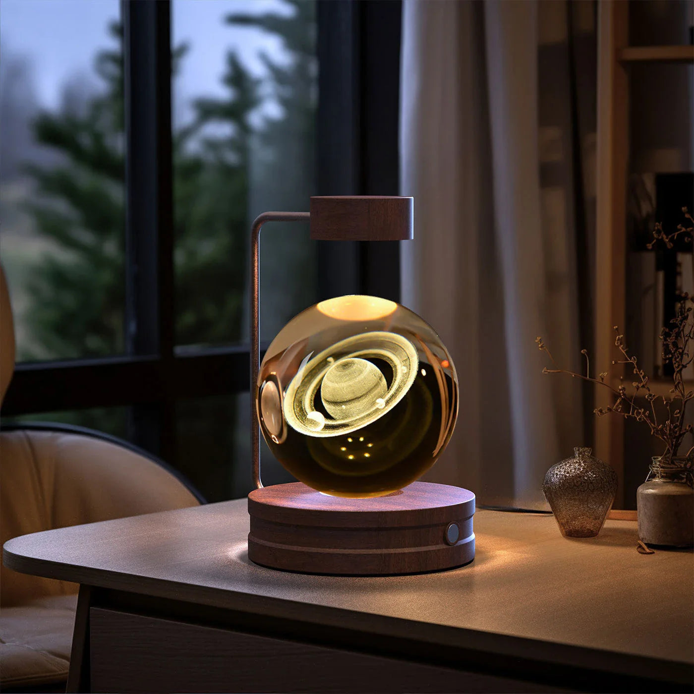 Crystal Ball Cosmic Dinosaur Indoor Night Light with USB Power and Warm Bedside Lighting