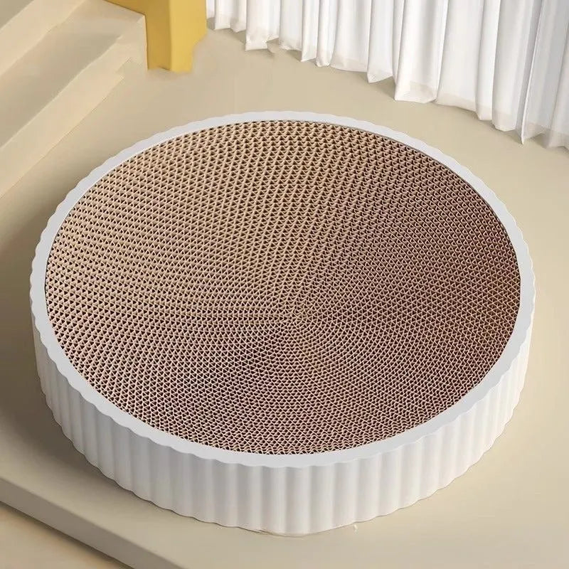 55cm round cat scratching board with replaceable corrugated paper surface in green colour