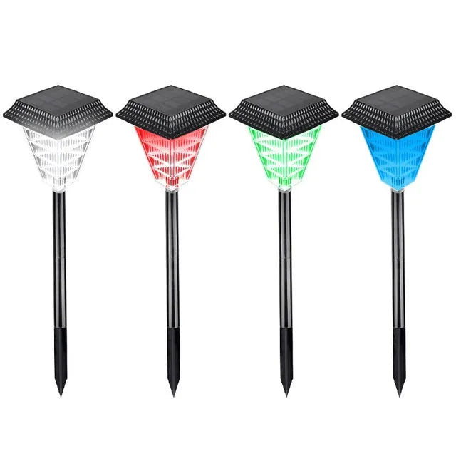 Solar-powered outdoor garden light with LED array, shown in green colour option, suitable for pathways and patios.