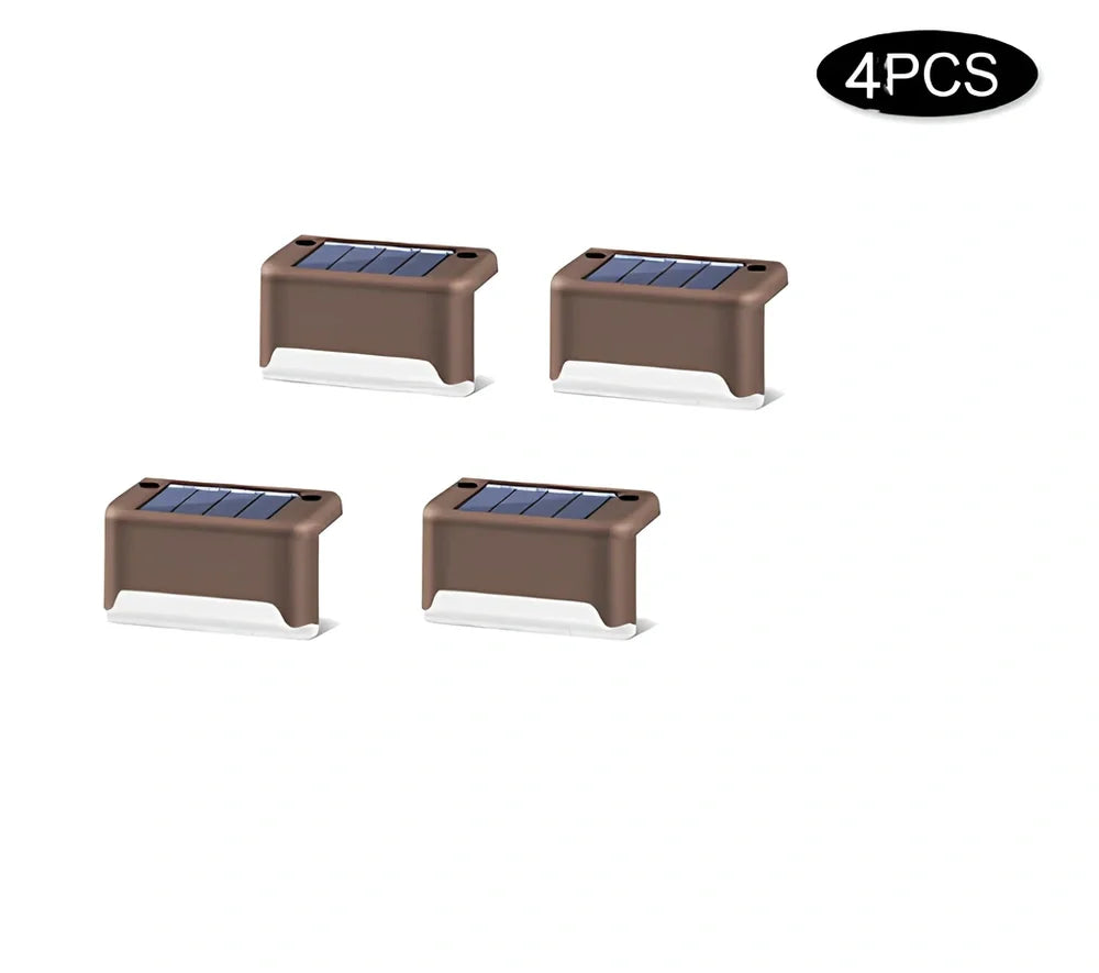 Coffee-coloured solar step light with solar panel, dimensions 78x45x42mm
