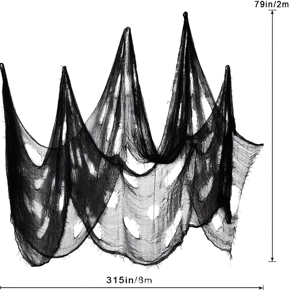 Black polyester gauze stage backdrop, 76cm width, lengths 180cm to 400cm for Halloween decorations