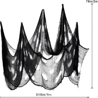 Black polyester gauze stage backdrop, 76cm width, lengths 180cm to 400cm for Halloween decorations