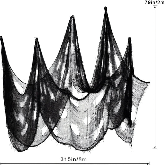 Black polyester gauze stage backdrop, 76cm width, lengths 180cm to 400cm for Halloween decorations