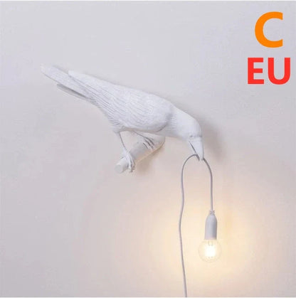 Creative Auspicious Bird Resin Wall Lamp Decoration in white or black