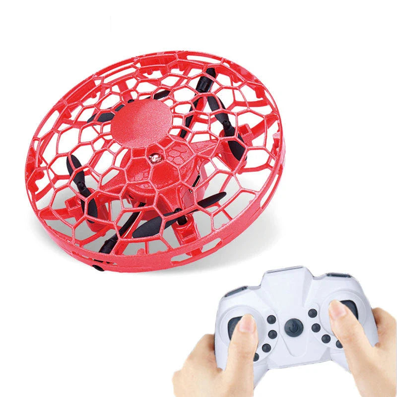 Futuristic mini drone helicopter with UFO-inspired design, automatic obstacle detection, and intuitive controls