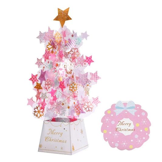 Elegant 3D pop-up Christmas tree greeting card with shimmering snowflake sequins