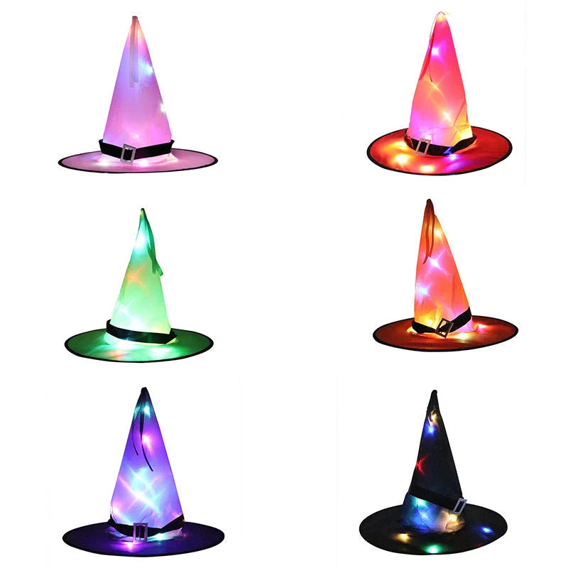 Glowing Halloween Witch Hat with LED Lights - Fun Costume Accessory for Kids' Parties