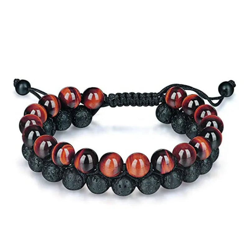 Tiger eye couple bracelets with matte black agate beads in geometric design