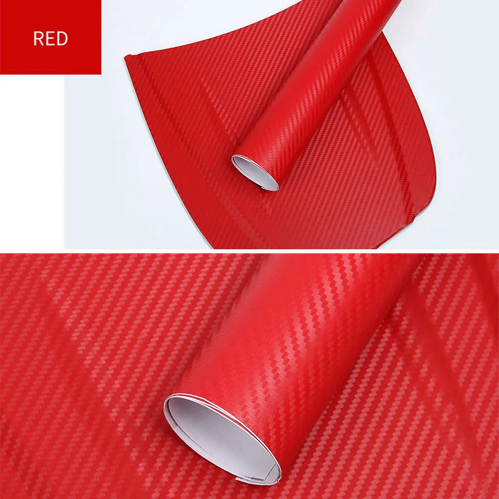 Carbon fibre car decoration sticker roll showing 3D texture in multiple colour options