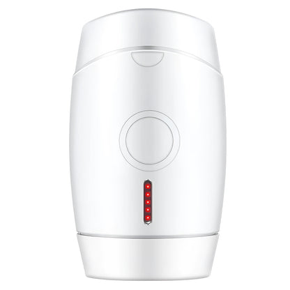 White home laser hair removal device with display, shown next to its power adapter.