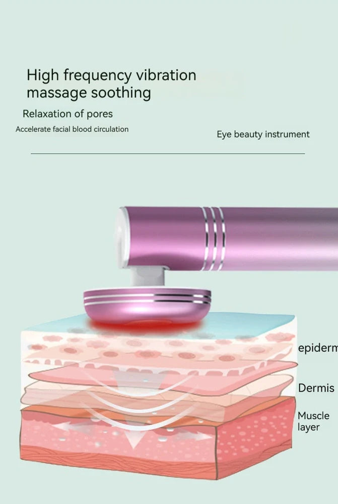 Facial lifting eye beauty instrument with vibration function and colour light therapy, aluminium alloy plastic construction
