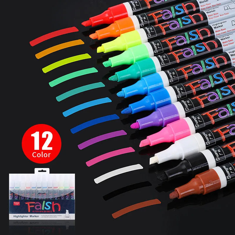 8-colour electronic fluorescent plate 6mm highlighter with oblique shape and pressure valve design for whiteboards