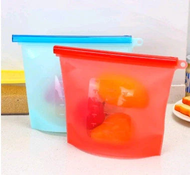 Premium silicone vacuum sealed food storage bags in various colours and sizes
