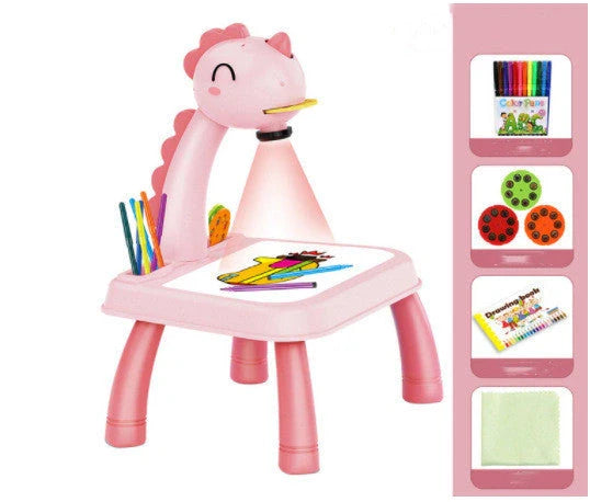 Children's magnetic drawing board with music and projection features in blue and pink