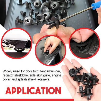 100 pack of versatile car wing screw fixers in various sizes for repairing and securing fenders, bumpers, and other car components