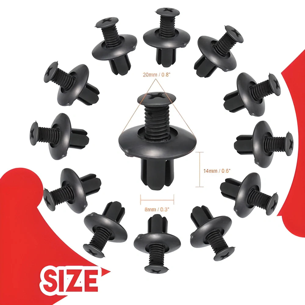 100 pack of versatile car wing screw fixers in various sizes for repairing and securing fenders, bumpers, and other car components