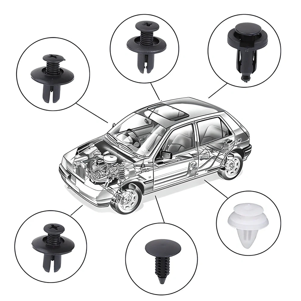 100 pack of versatile car wing screw fixers in various sizes for repairing and securing fenders, bumpers, and other car components