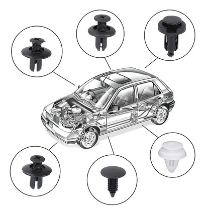 100 pack of versatile car wing screw fixers in various sizes for repairing and securing fenders, bumpers, and other car components