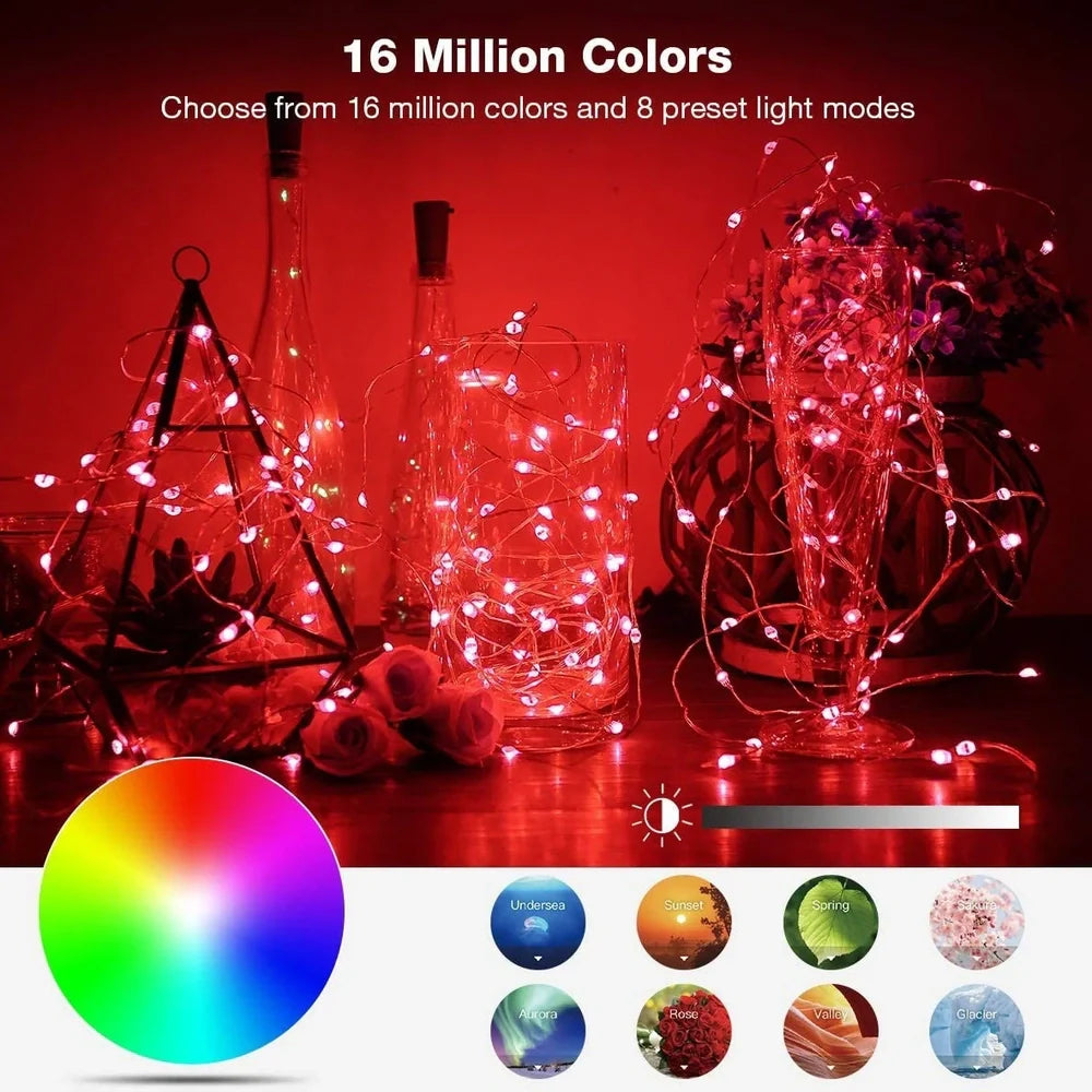 10m Bluetooth RGB Christmas tree light string with 100 waterproof LEDs and remote control
