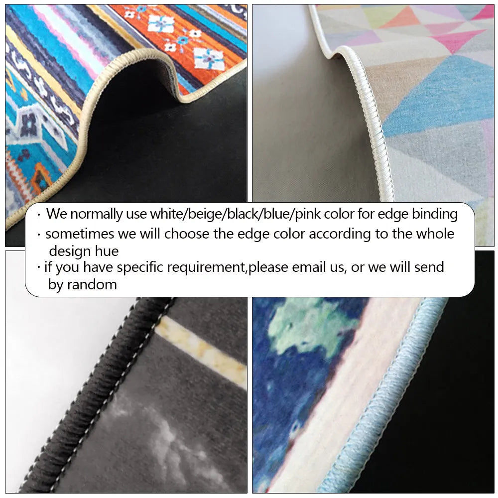 Black rectangular bedside carpet with anti-skid plastic points on bottom and soft felt interior.