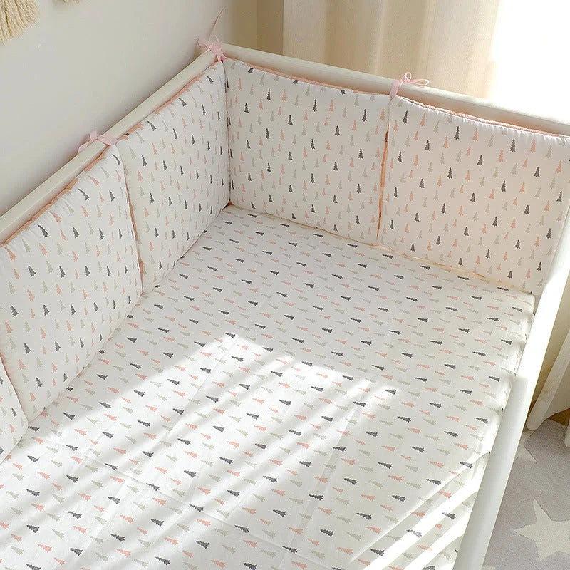 Set of six cartoon embroidered cotton bumper beds for nursery safety and style