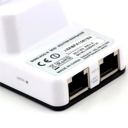 Compact white 300Mbps Wireless-N mini router with two LAN ports and WPS button