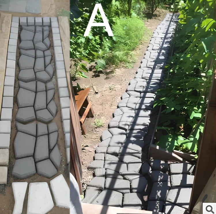 Black plastic concrete mould measuring 42 x 43cm for creating 36cm garden paving blocks