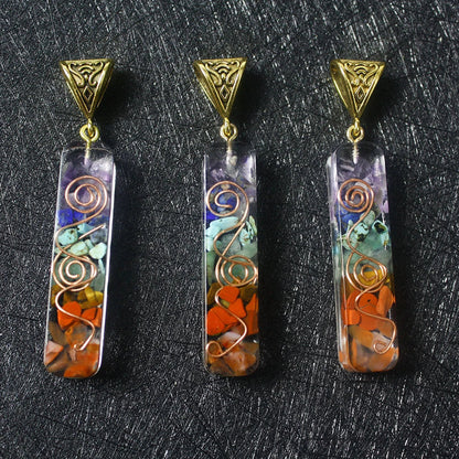 Handcrafted natural crystal seven chakra pendant with unique geometric design