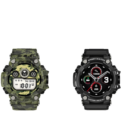 Black T6 tactical rugged smart watch with alloy case and 1.3-inch screen on wrist