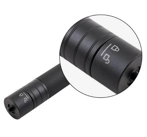 Black retractable selfie stick extended to 100cm with phone attached and Bluetooth remote