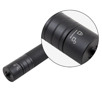 Black retractable selfie stick extended to 100cm with phone attached and Bluetooth remote