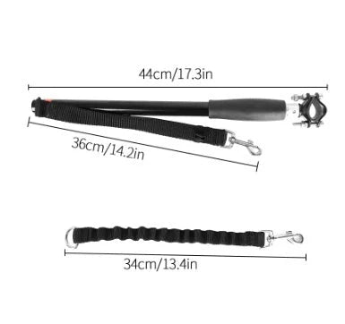 Bicycle walking dog leash with stainless steel rod and black rubber band polyester yarn belt