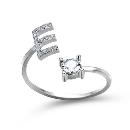 Personalized Initial Letter Crystal Ring with Adjustable Design in Gold, Silver, and Rose Gold Colors