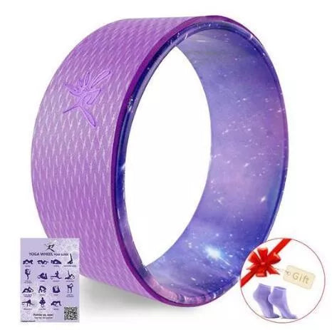 High-density TPE Yoga Wheel in green, pink, purple, wood, or yellow for professional flexibility exercises
