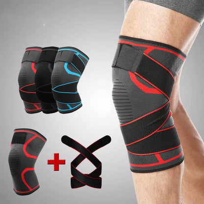 COOLFit outdoor sports compression knee pads in black grey, grey red, and grey blue