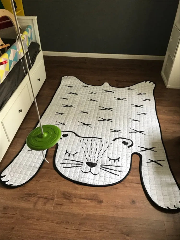 Baby Play Mat Kids Carpet Soft Cotton Floor Mat with White Tiger Design 130x190cm or 100x140cm Sizes for Living Room Decoration and Children's Developing Space