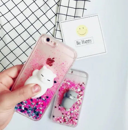 Cat phone case with glitter and bright colours for iPhone, showing precise cutouts for camera and ports