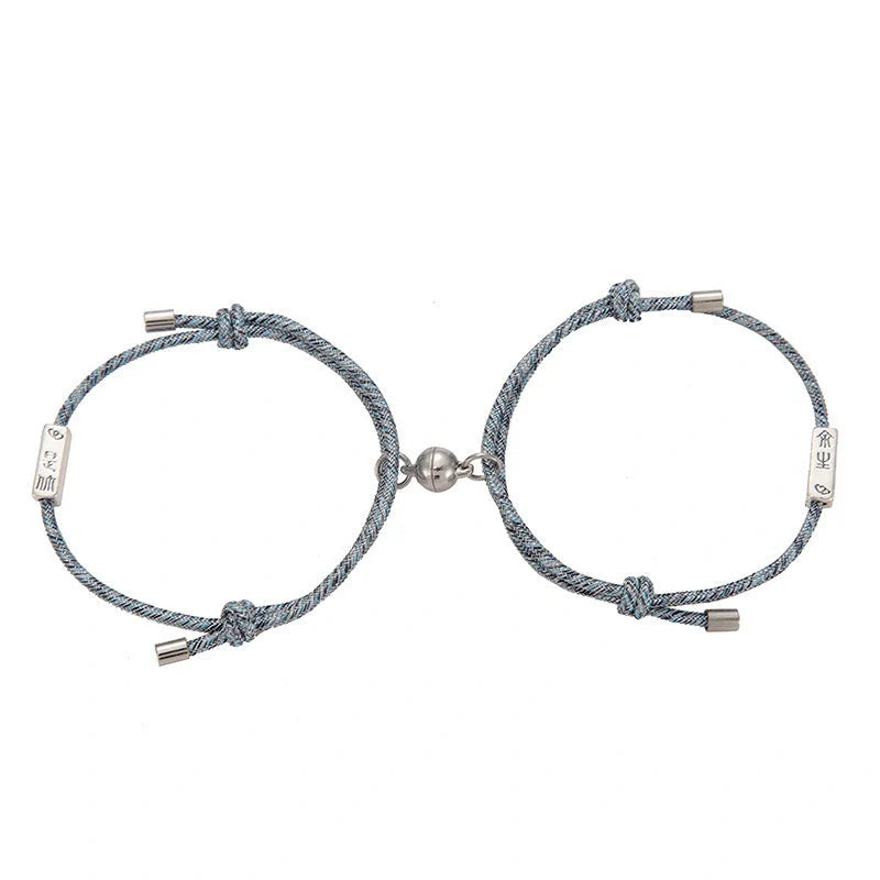 Magnetic couple's bracelet with geometric design and meaningful charms inspired by ancient Chinese tradition