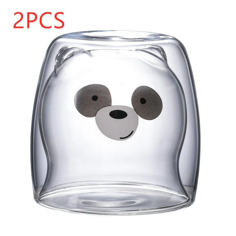 3D double-layer panda cup with skull design for wine, featuring inner Christmas tree pattern