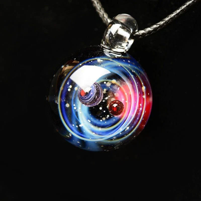 Cosmic Nebula Pendant Necklace featuring a unique blue starry sky design