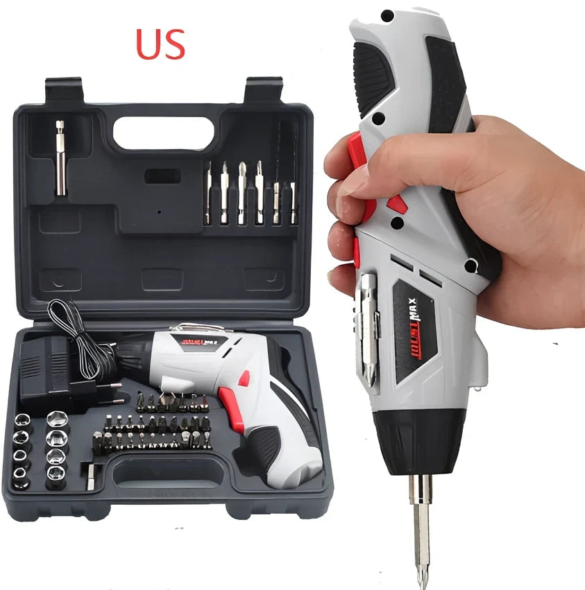 4.8V blue electric screwdriver with rotating handle and battery indicator light display