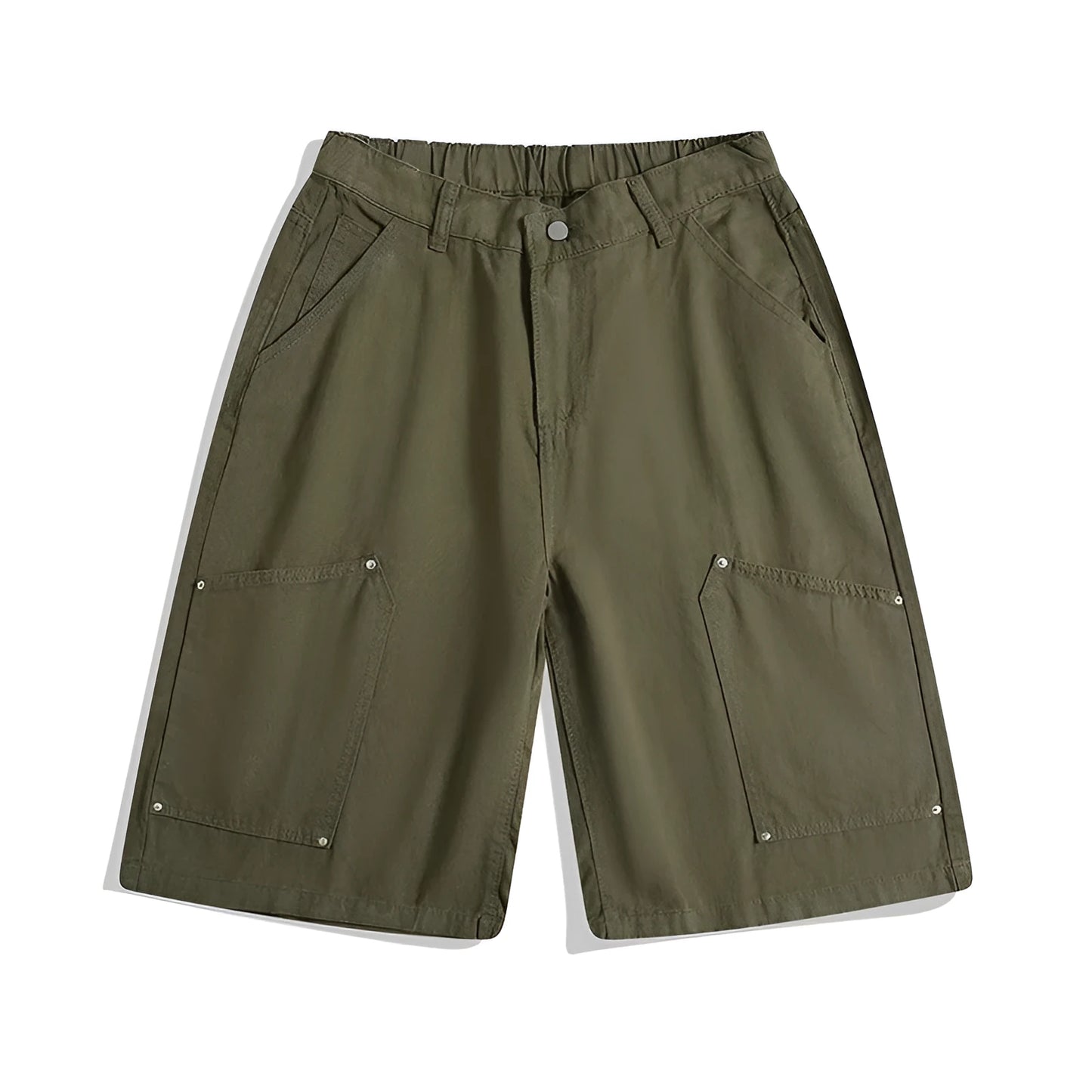 Casual wide-leg cropped pants with workwear rivet detailing in apricot colour with elastic waistband