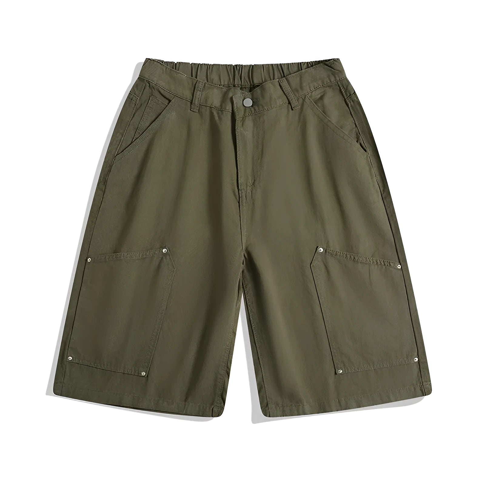 Casual wide-leg cropped pants with workwear rivet detailing in apricot colour with elastic waistband