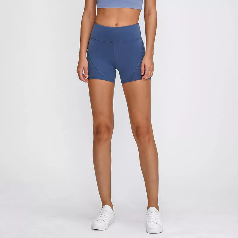 SHINBENE Women's High Waisted Sport Shorts in green, blue, and black