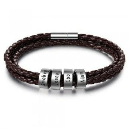 A personalized leather bracelet with engraved beads, a thoughtful gift for men
