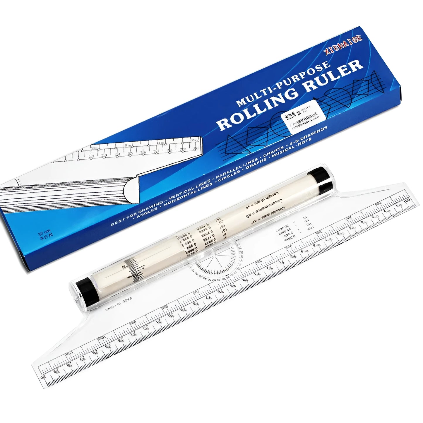 30cm plastic rolling ruler multifunctional drafting tool with horizontal line calibration and angle measurement