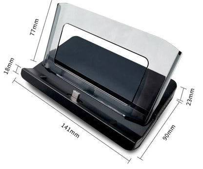 GPD WIN4 handheld game console sitting in a black docking base expander showing multiple ports on the front.
