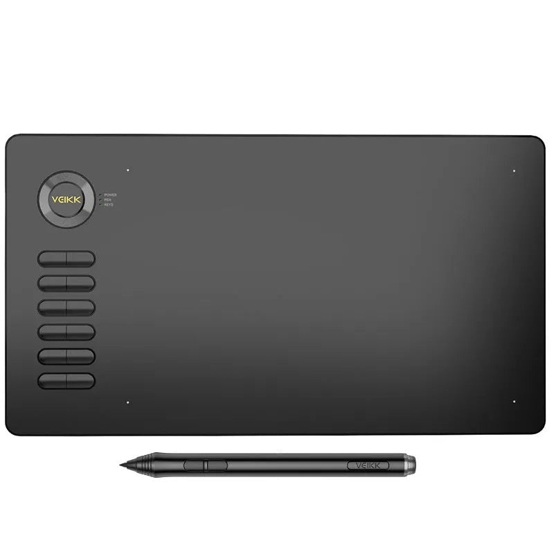 VEIKK A15 graphic drawing tablet with passive pen and pen pocket, 10x6 inch detection area, black colour.