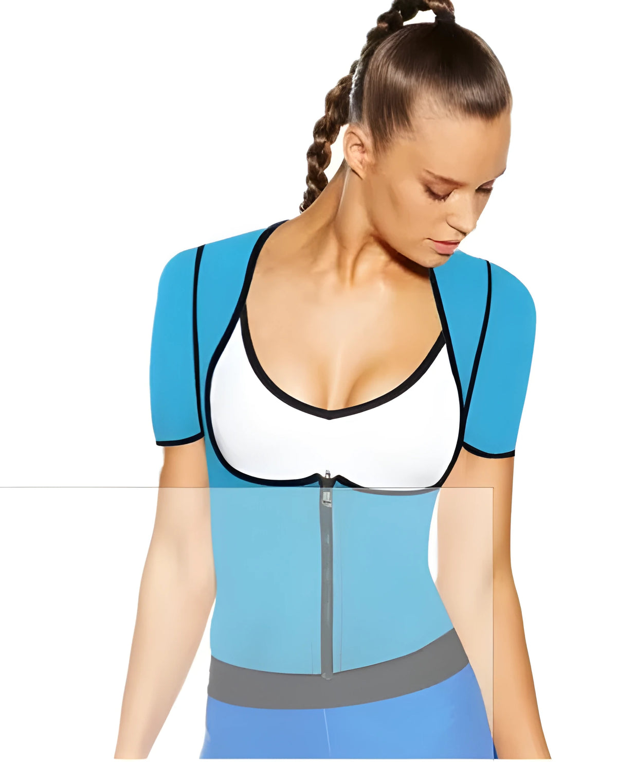 Women's sports shapewear body corset in neoprene and nylon, available in blue black, pink black, orange black, sizes S to 5XL